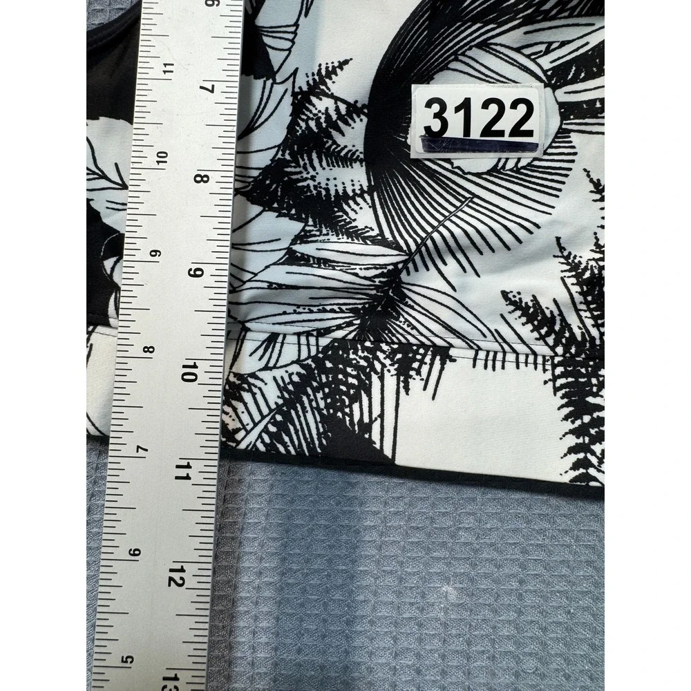 Medley Swim Bra Womens XS Black White Tropical Print Racerback Bikini Top